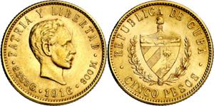 Cuba. 1916. 5 pesos. (Fr. 4) (Kr. 19). AU. ... 