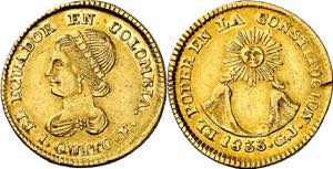 Ecuador. 1833. Quito. GJ. 1 escudo. (Fr. 2) ... 