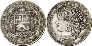 Perú. 1882. Ayacucho. LM. 5 pesetas. (Kr. ... 