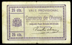Ohanes (Almería). Comercio. 25 céntimos. ... 