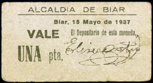 Biar (Alicante). Alcaldía. 1 peseta. (T. ... 