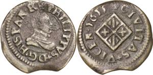 1611. Felipe III. Vic. 1 diner. (AC. 55). ... 