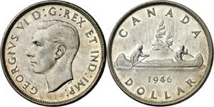 Canadá. 1946. Jorge VI. 1 dólar. (Kr. 37). ... 