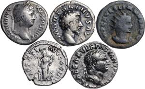 Lote formado por 4 denarios y 1 antoniniano ... 