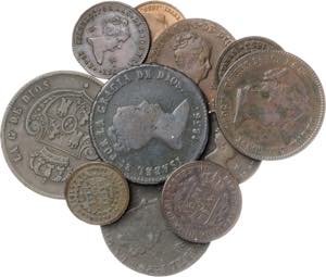 Isabel II. Lote de 11 monedas de cobre. A ... 