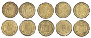 1963. Franco. 1 peseta. Lote de 10 monedas. ... 