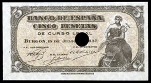 1937. Burgos. 5 pesetas. (Ed. D25a var) (Ed. ... 