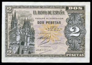 1937. Burgos. 2 pesetas. (Ed. D27) (Ed. ... 