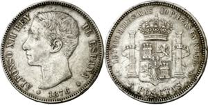 1876*-876. Alfonso XII. DEM. 5 pesetas. ... 