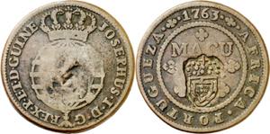Angola. (1837). 2 macutas. Contramarca ... 