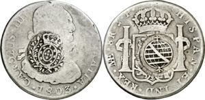 Brasil. (1808). Doble resello escudo y globo ... 