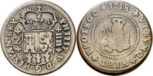 1718. Felipe V. Zaragoza. 4 maravedís. (AC. ... 