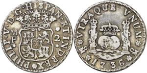 1736. Felipe V. México. MF. 2 reales. (AC. ... 