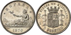 1870*1874. I República. DEM. 2 pesetas. ... 