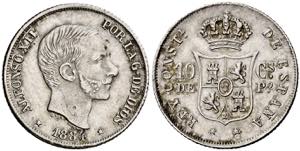 1884. Alfonso XII. Manila. 10 centavos. (AC. ... 