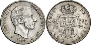 1882. Alfonso XII. Manila. 20 centavos. (AC. ... 