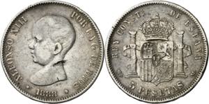 1888*1-88. Alfonso XIII. MSM. 5 pesetas. ... 