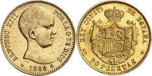 1889*1889. Alfonso XIII. MPM. 20 pesetas. ... 