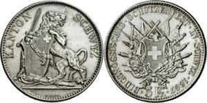 Suiza. 1867. 5 francos. (Kr. S9). Festival ... 