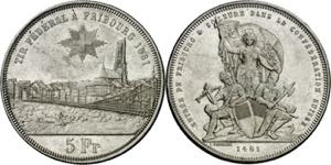 Suiza. 1881. 5 francos. (Kr. S15). Festival ... 