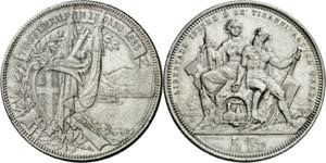 Suiza. 1883. 5 francos. (Kr. S16). Festival ... 