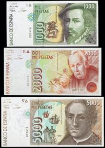1992. 1000, 2000 y 5000 pesetas. 3 billetes ... 