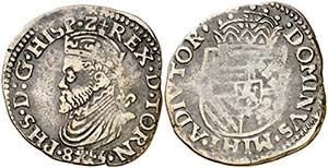 1585. Felipe II. Tournai. 1 liard. (Vti. ... 