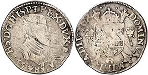 1587. Felipe II. Amberes. 1/5 de escudo ... 