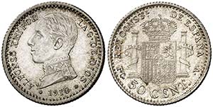 1910*10. Alfonso XIII. PCV. 50 céntimos. ... 