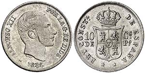 1885. Alfonso XII. Manila. 10 centavos. ... 