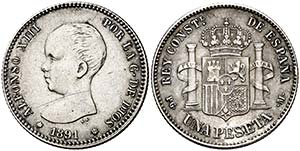 1891*--91. Alfonso XIII. PGM. 1 peseta. ... 
