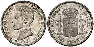 1904*1904. Alfonso XIII. SMV. 1 peseta. ... 