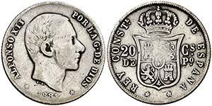 1881. Alfonso XII. Manila. 20 centavos. ... 