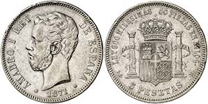 1871*1818. Amadeo I. DEM. 5 pesetas. (Cal. ... 