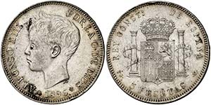 1896*1896. Alfonso XIII. PGV. 5 pesetas. ... 