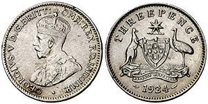1924. Australia. Jorge V. 3 peniques. (Kr. ... 
