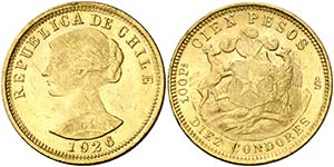 1926. Chile. República. 100 pesos - 10 ... 