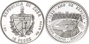 1991. Cuba. 10 pesos. (Kr. 350). 31,06 g. ... 