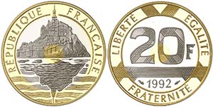 1992. Francia. 20 francos. (Fr. 632b) (Kr. ... 