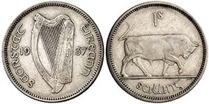 1937. Irlanda. 1 chelín. (Kr. 6). 5,58 g. ... 