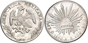 1896. México.  (México). AB. 8 reales. ... 