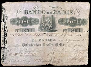 1854. Banco de Cádiz. 500 reales de ... 