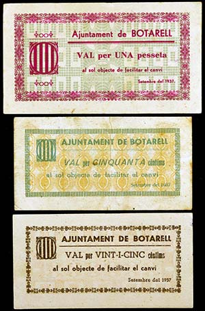 Botarell. 25, 50 céntimos y 1 peseta. (T. ... 
