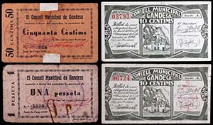 Gandesa. 10, 50 céntimos (tres) y 1 peseta ... 