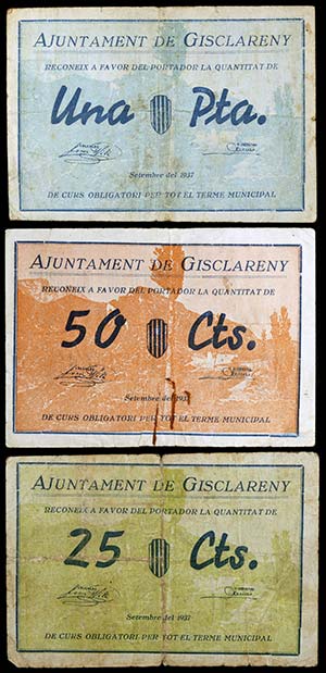 Gisclareny. 25, 50 céntimos y 1 peseta. (T. ... 