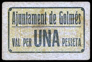 Golmés. 1 peseta. (T. 1324). Cartón nº ... 
