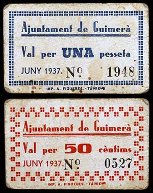 Guimerà. 50 céntimos y 1 peseta. (T. 1394 ... 