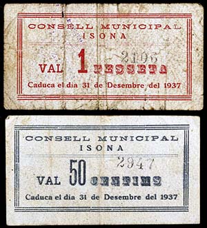 Isona. 50 céntimos y 1 peseta. (T. 1457 y ... 