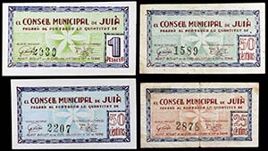 Juià. 25, 50 céntimos (dos) y 1 peseta. ... 