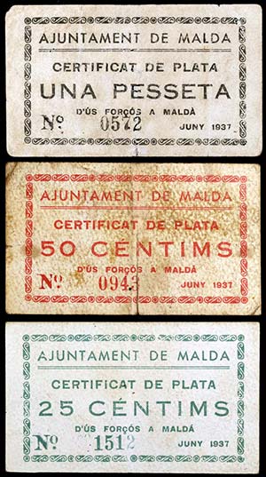 Maldà. 25, 50 céntimos y 1 peseta. (T. ... 
